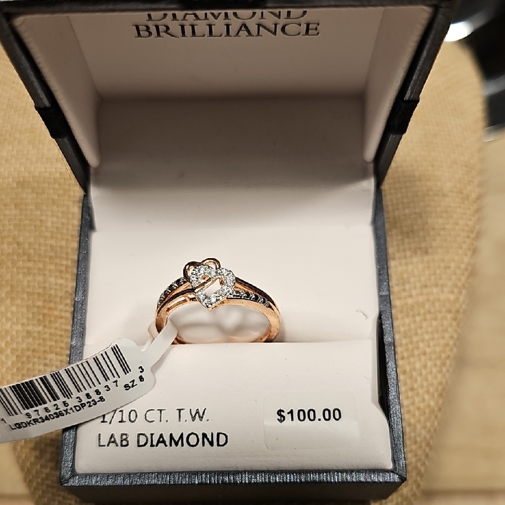 Kohl's Rose Gold and Silver Lab Diamond Ring Size 7 3/4
